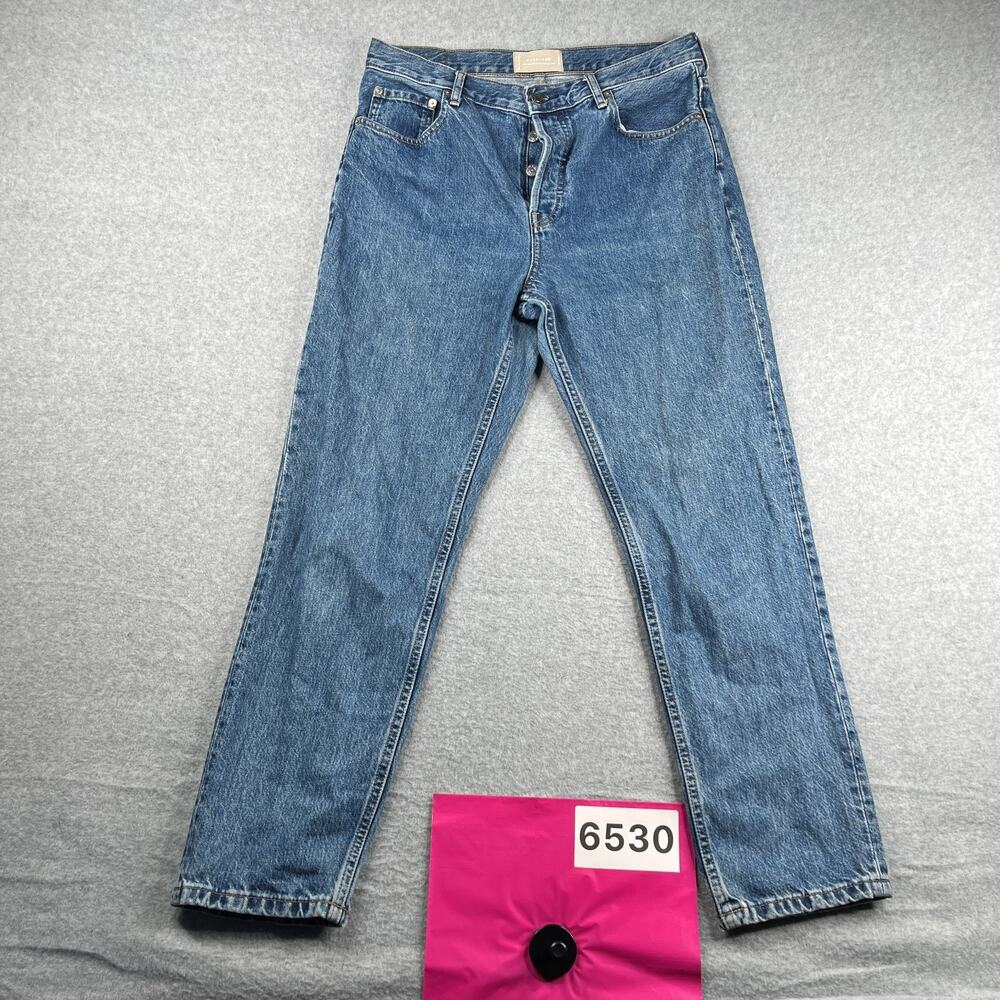 Everlane High Rise Cheeky Straight Jeans Womens Size 30 Blue Button Fly